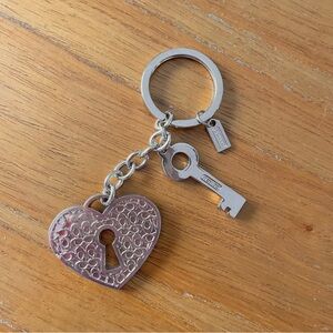 Coach Silver and Pink Heart Keychain